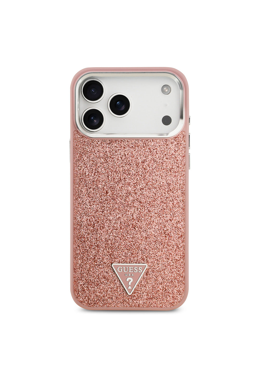 Apple iPhone 17 Pro Max Kılıf Guess Orijinal Lisanslı Manyetik Şarj Uyumlu Metal Kamera Çerçeveli Üçgen Logolu Glitter Kapak