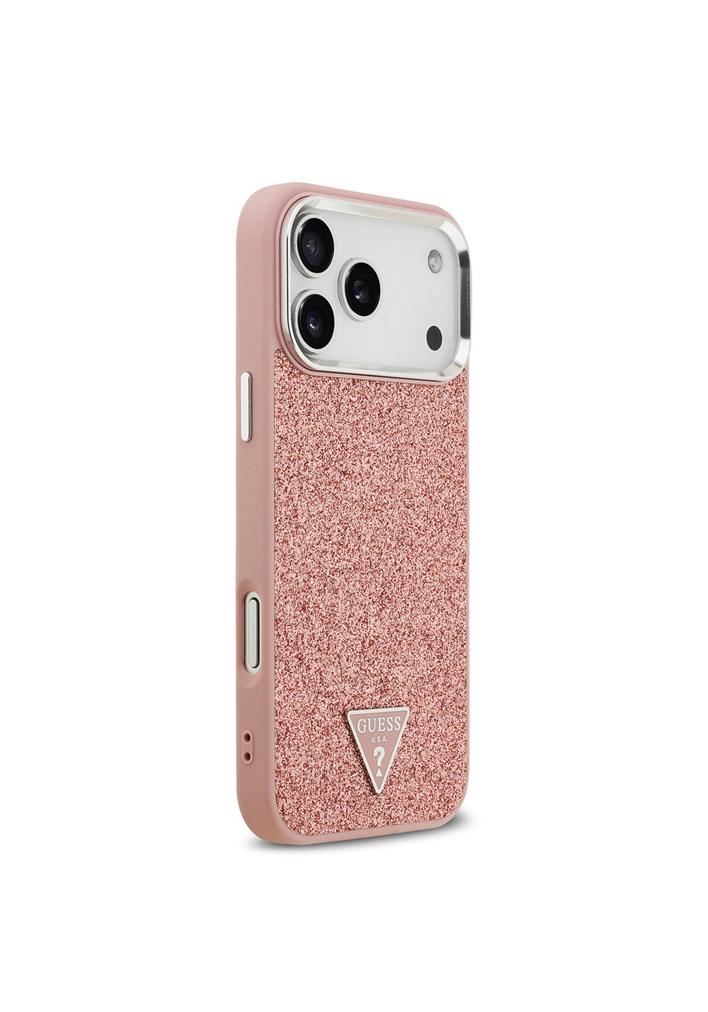 Apple iPhone 17 Pro Max Kılıf Guess Orijinal Lisanslı Manyetik Şarj Uyumlu Metal Kamera Çerçeveli Üçgen Logolu Glitter Kapak