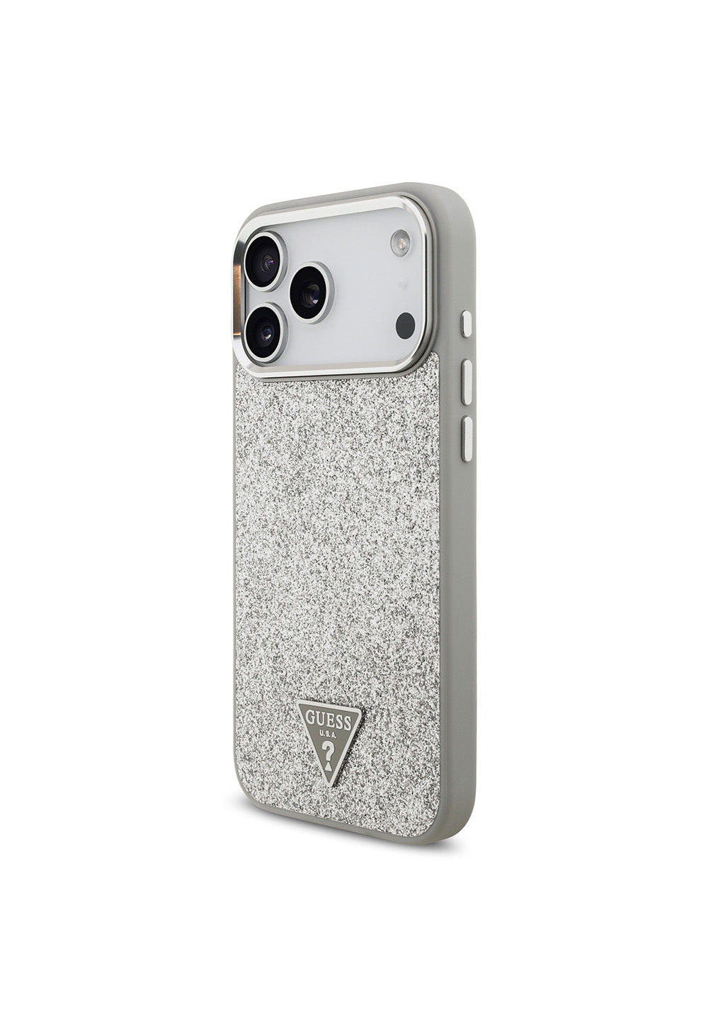 Apple iPhone 17 Pro Max Kılıf Guess Orijinal Lisanslı Manyetik Şarj Uyumlu Metal Kamera Çerçeveli Üçgen Logolu Glitter Kapak
