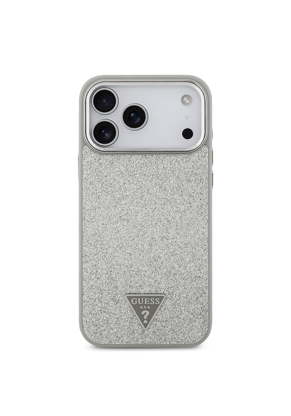 Apple iPhone 17 Pro Max Kılıf Guess Orijinal Lisanslı Manyetik Şarj Uyumlu Metal Kamera Çerçeveli Üçgen Logolu Glitter Kapak