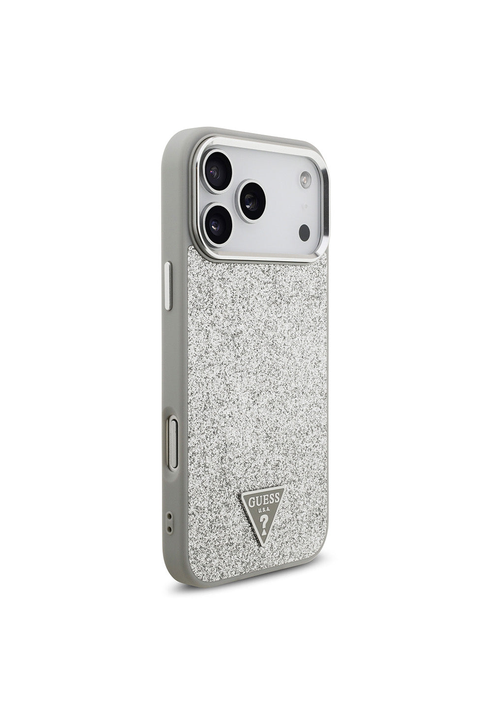 Apple iPhone 17 Pro Max Kılıf Guess Orijinal Lisanslı Manyetik Şarj Uyumlu Metal Kamera Çerçeveli Üçgen Logolu Glitter Kapak