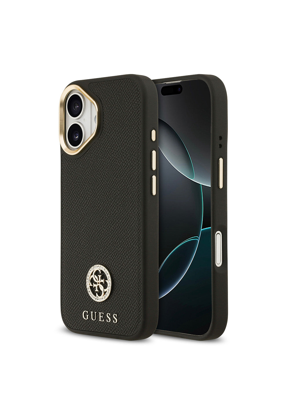 Apple iPhone 17 Kılıf Guess Orijinal Lisanslı Manyetik Şarj Uyumlu Grained Yazı ve Taşlı 4G Logolu Kapak