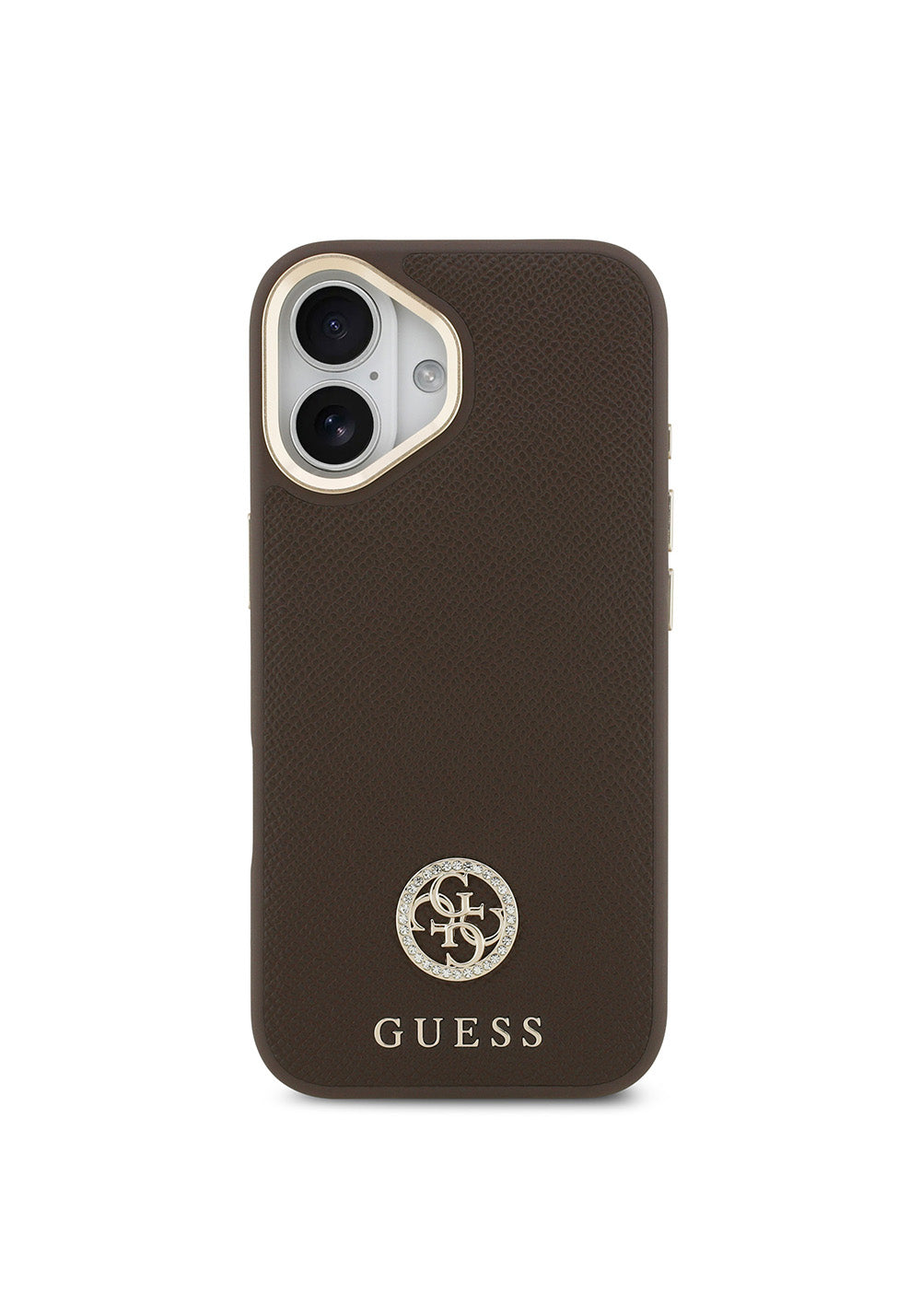 Apple iPhone 17 Kılıf Guess Orijinal Lisanslı Manyetik Şarj Uyumlu Grained Yazı ve Taşlı 4G Logolu Kapak