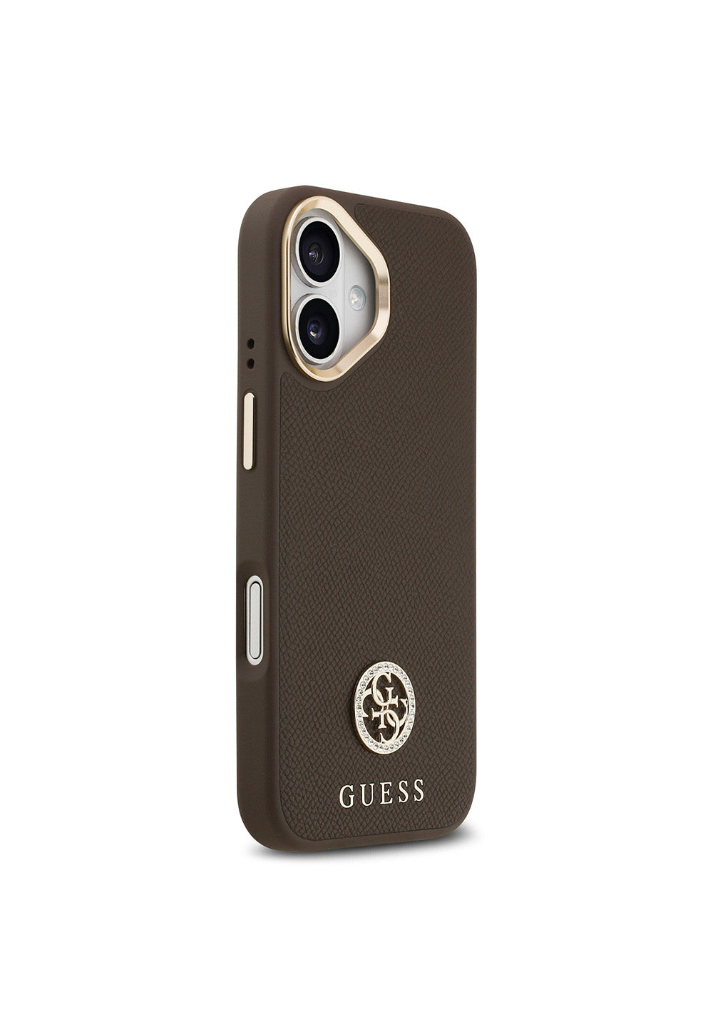 Apple iPhone 17 Kılıf Guess Orijinal Lisanslı Manyetik Şarj Uyumlu Grained Yazı ve Taşlı 4G Logolu Kapak