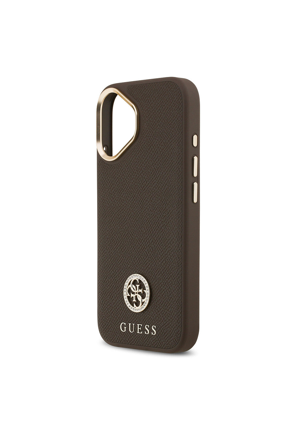 Apple iPhone 17 Kılıf Guess Orijinal Lisanslı Manyetik Şarj Uyumlu Grained Yazı ve Taşlı 4G Logolu Kapak