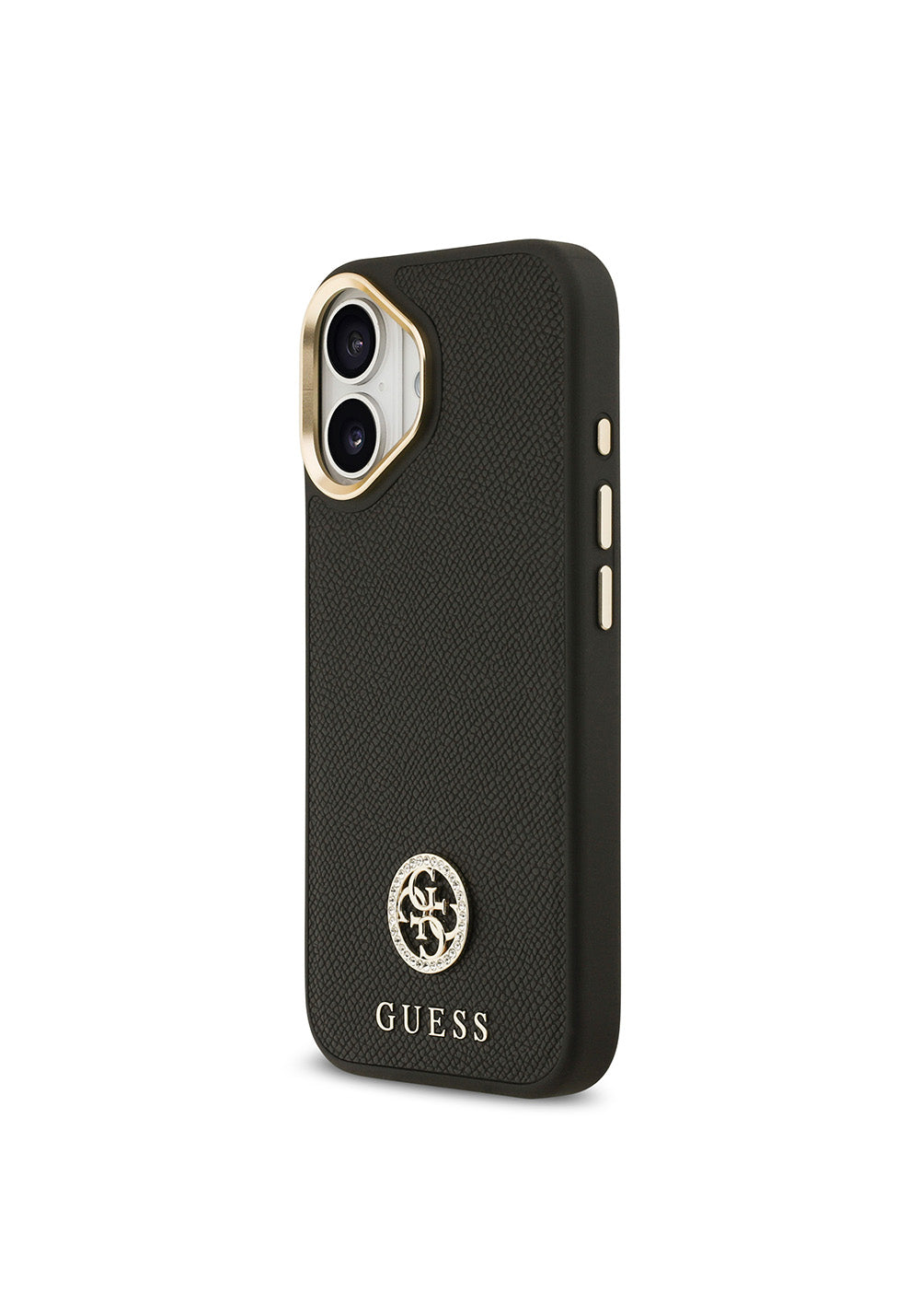 Apple iPhone 17 Kılıf Guess Orijinal Lisanslı Manyetik Şarj Uyumlu Grained Yazı ve Taşlı 4G Logolu Kapak