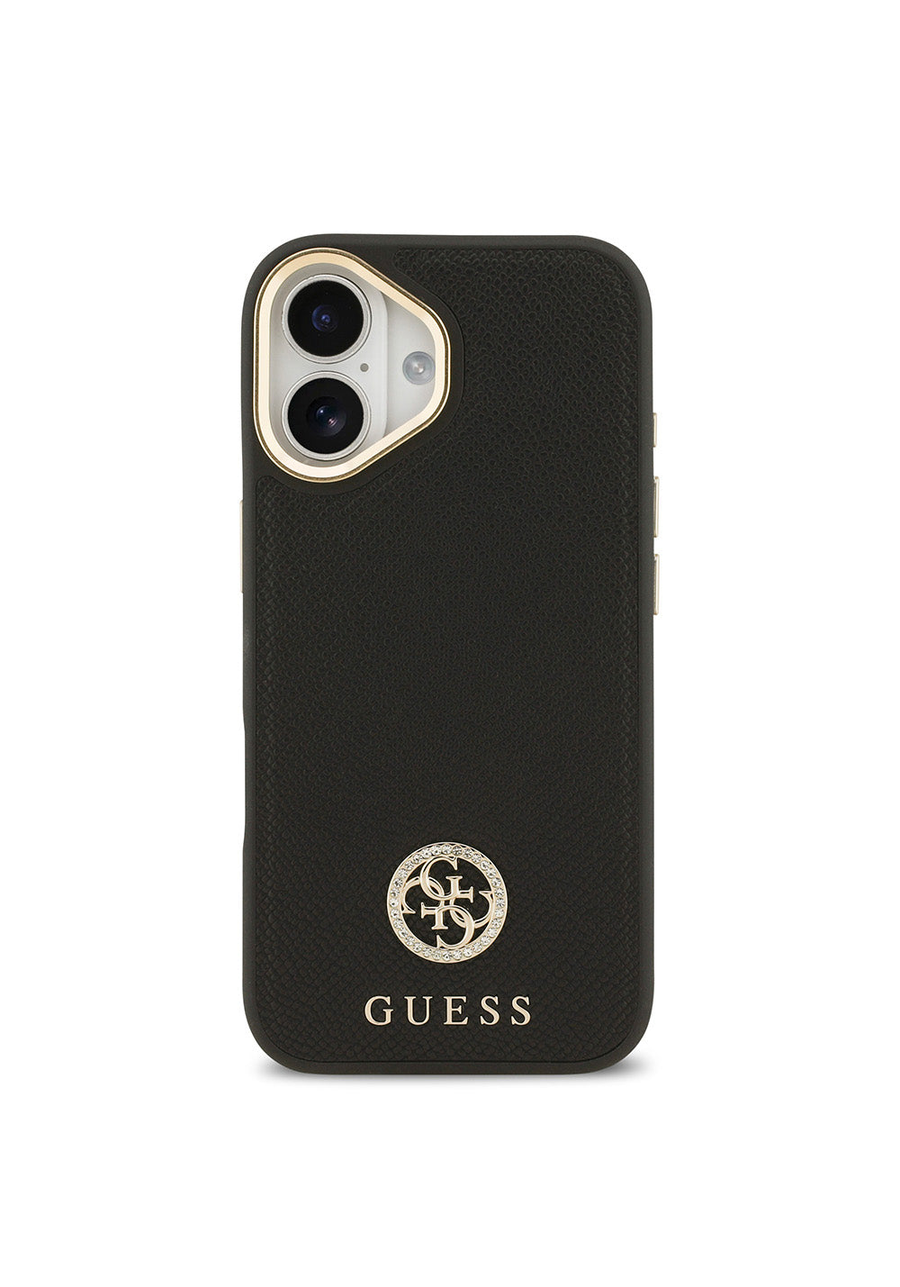 Apple iPhone 17 Kılıf Guess Orijinal Lisanslı Manyetik Şarj Uyumlu Grained Yazı ve Taşlı 4G Logolu Kapak