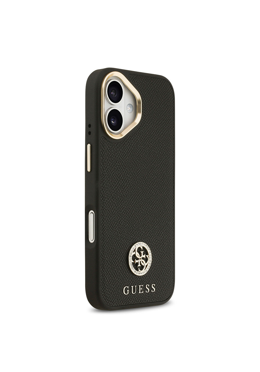 Apple iPhone 17 Kılıf Guess Orijinal Lisanslı Manyetik Şarj Uyumlu Grained Yazı ve Taşlı 4G Logolu Kapak