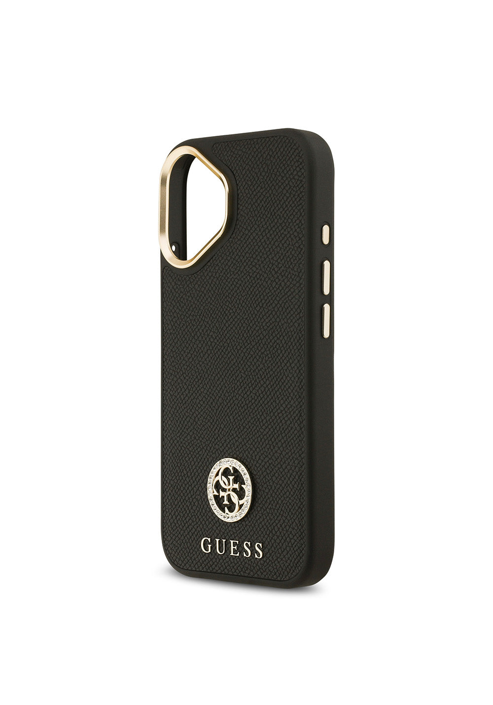 Apple iPhone 17 Kılıf Guess Orijinal Lisanslı Manyetik Şarj Uyumlu Grained Yazı ve Taşlı 4G Logolu Kapak