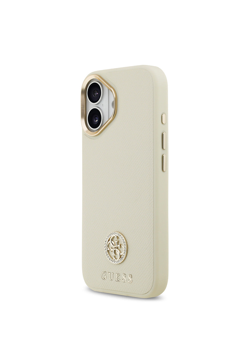 Apple iPhone 17 Kılıf Guess Orijinal Lisanslı Manyetik Şarj Uyumlu Grained Yazı ve Taşlı 4G Logolu Kapak