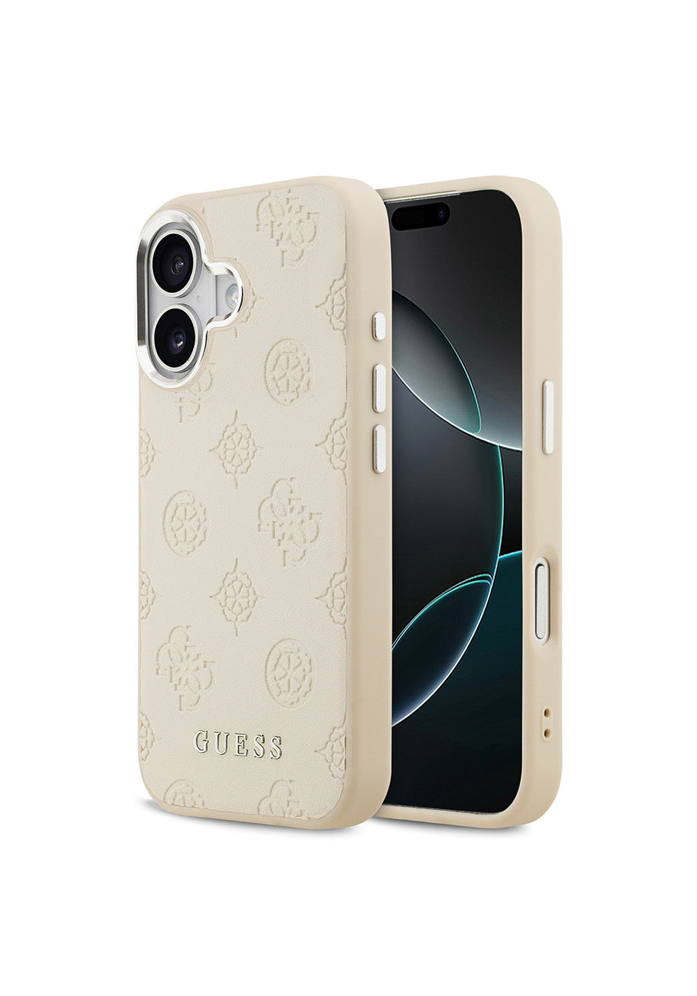 Apple iPhone 17 Kılıf Guess Orijinal Lisanslı Manyetik Şarj Uyumlu Sıcak Baskılı Klasik Yazı Logolu PU Deri Peony Kapak