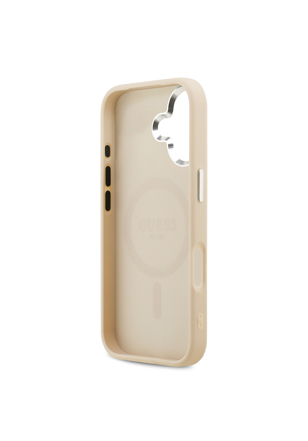 Apple iPhone 17 Kılıf Guess Orijinal Lisanslı Manyetik Şarj Uyumlu Sıcak Baskılı Klasik Yazı Logolu PU Deri Peony Kapak
