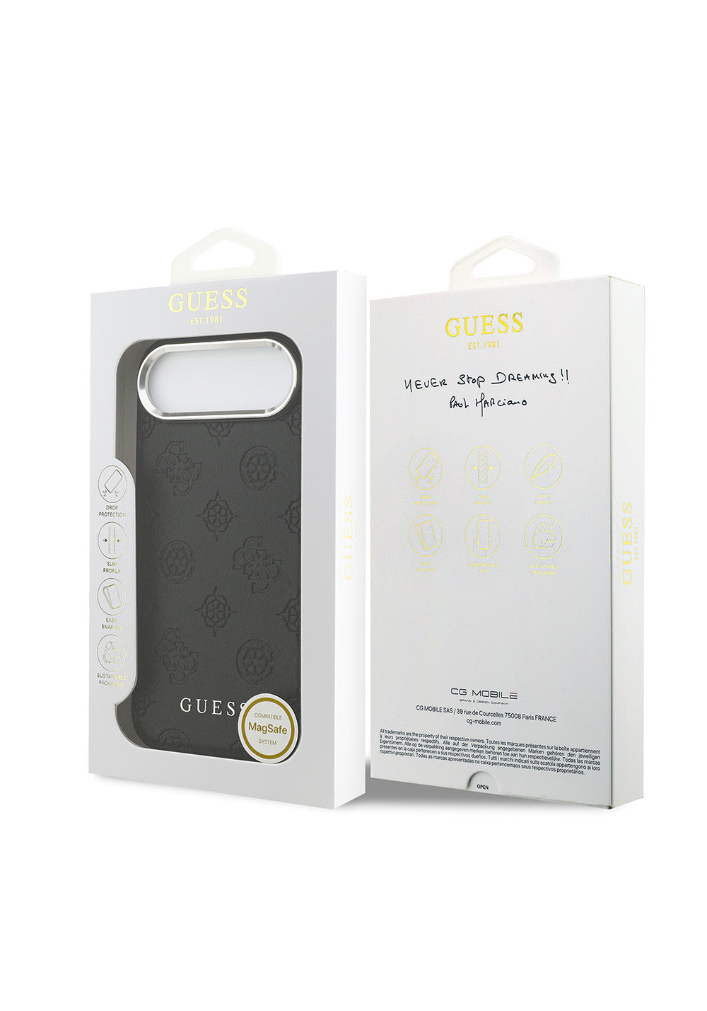 Apple iPhone 17 Air Kılıf Guess Orijinal Lisanslı Manyetik Şarj Uyumlu Sıcak Baskılı Klasik Yazı Logolu PU Deri Peony Kapak