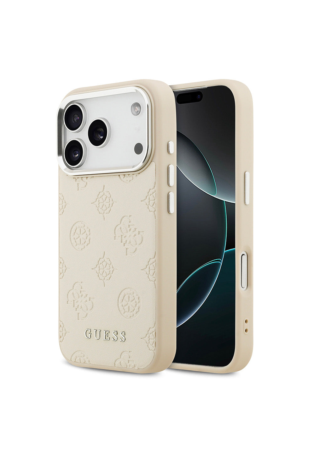 Apple iPhone 17 Pro Kılıf Guess Orijinal Lisanslı Manyetik Şarj Uyumlu Sıcak Baskılı Klasik Yazı Logolu PU Deri Peony Kapak