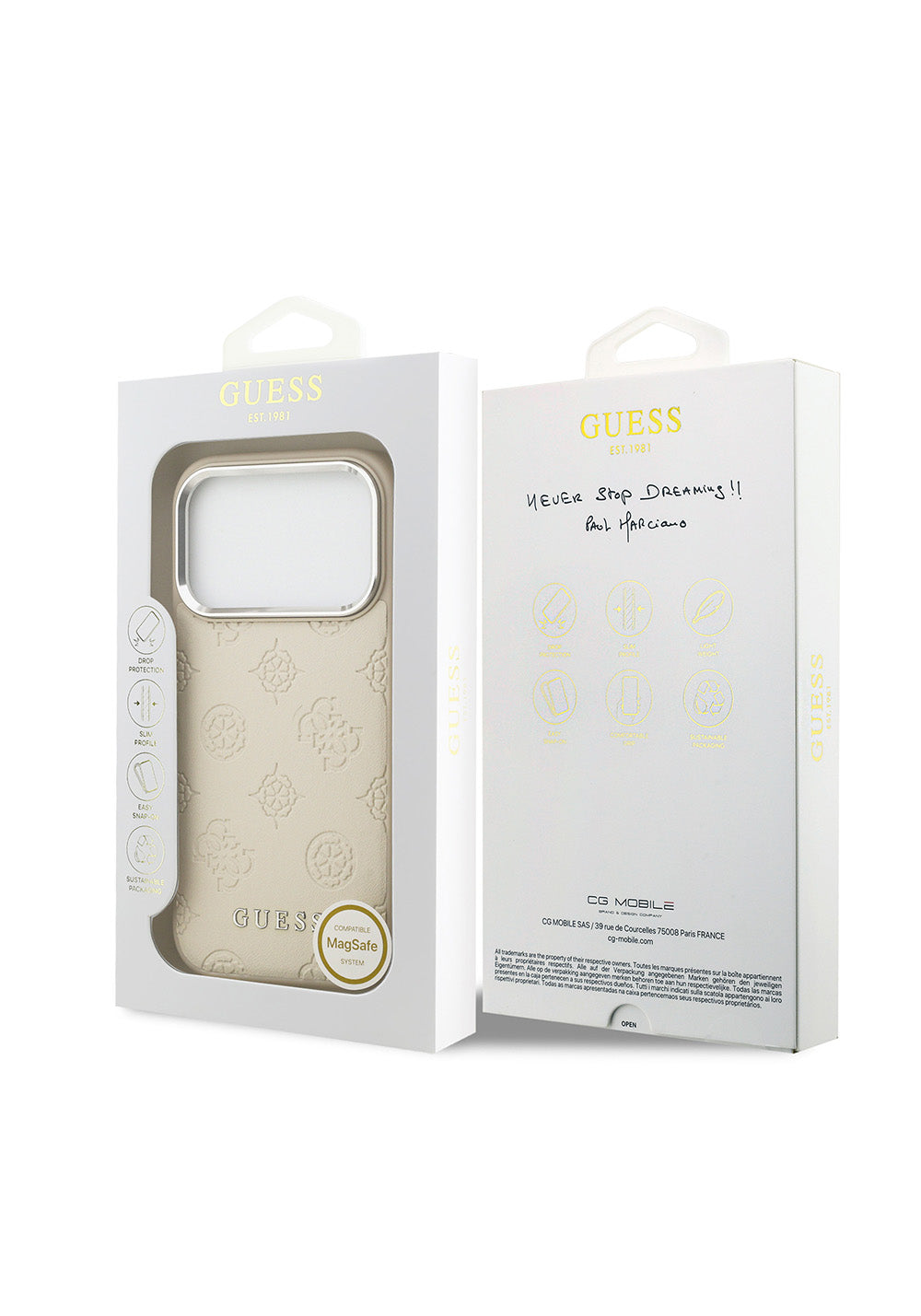 Apple iPhone 17 Pro Kılıf Guess Orijinal Lisanslı Manyetik Şarj Uyumlu Sıcak Baskılı Klasik Yazı Logolu PU Deri Peony Kapak