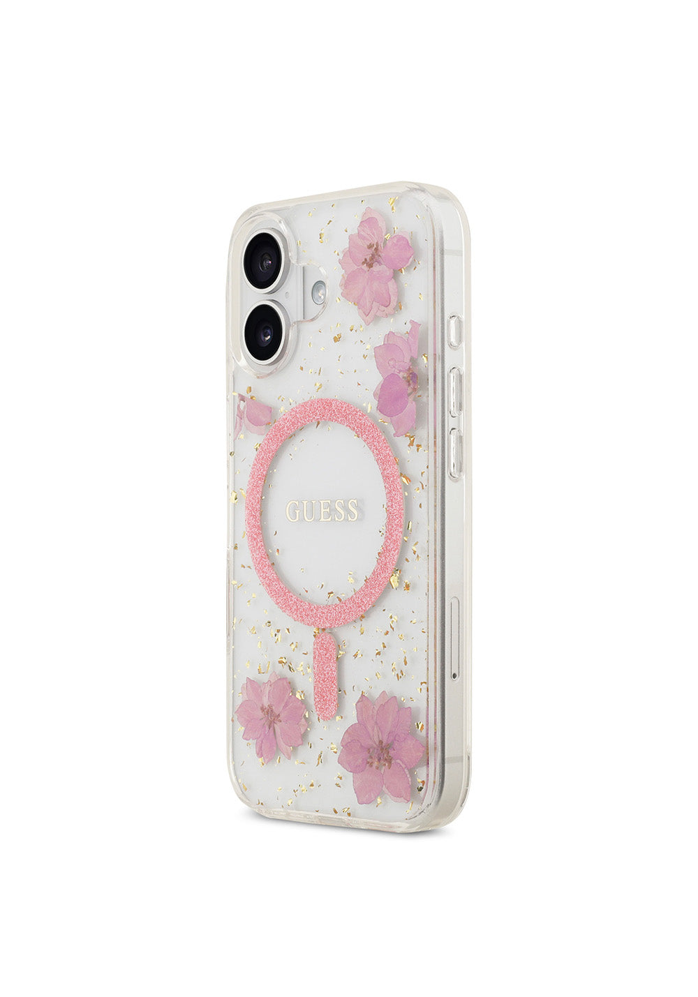 Apple iPhone 17 Kılıf Guess Orijinal Lisanslı Manyetik Şarj Uyumlu Transparan Resin Flowers Kapak