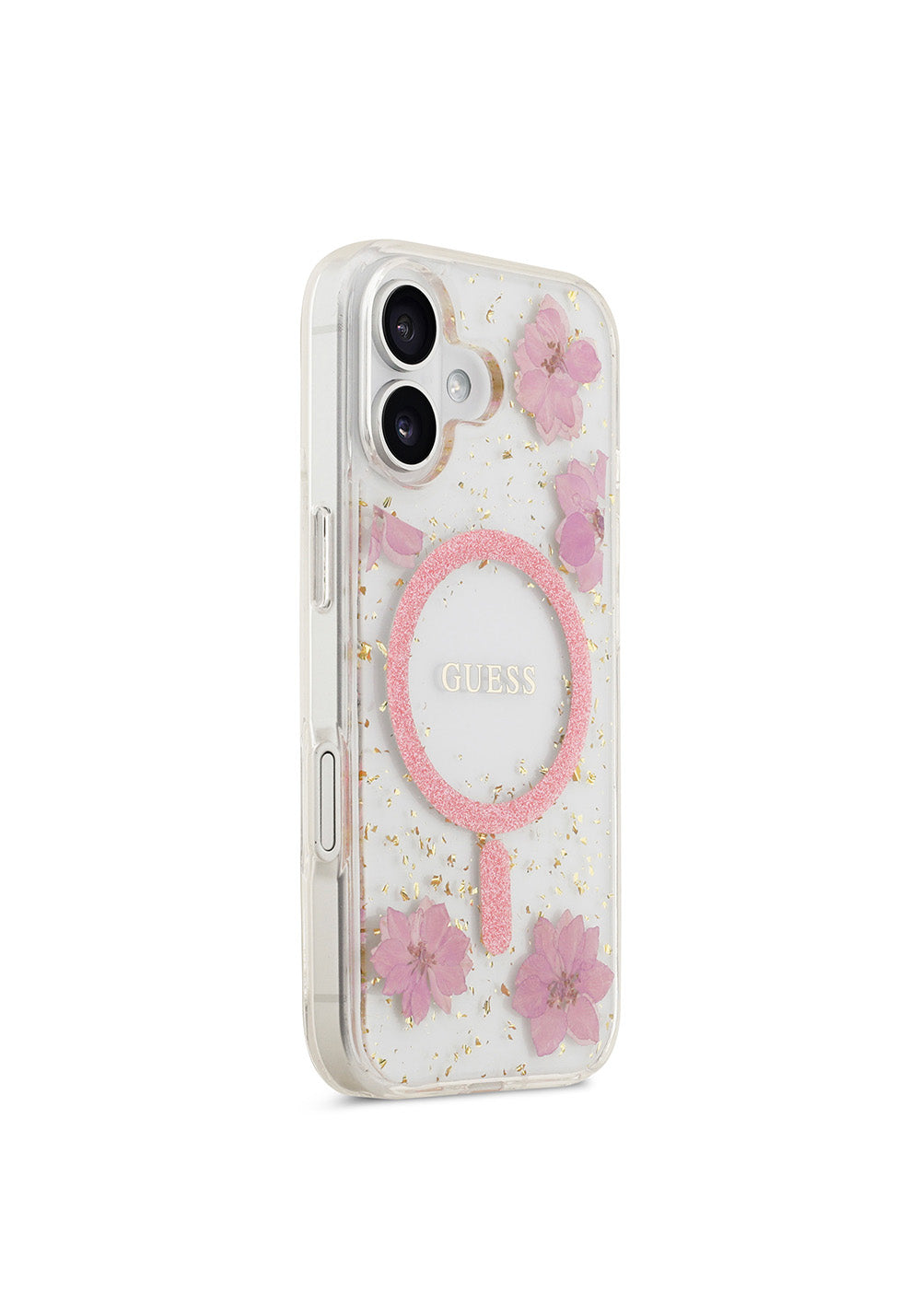 Apple iPhone 17 Kılıf Guess Orijinal Lisanslı Manyetik Şarj Uyumlu Transparan Resin Flowers Kapak