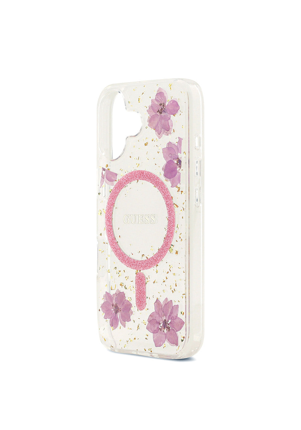 Apple iPhone 17 Kılıf Guess Orijinal Lisanslı Manyetik Şarj Uyumlu Transparan Resin Flowers Kapak