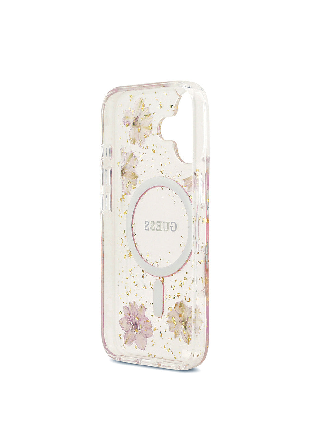 Apple iPhone 17 Kılıf Guess Orijinal Lisanslı Manyetik Şarj Uyumlu Transparan Resin Flowers Kapak