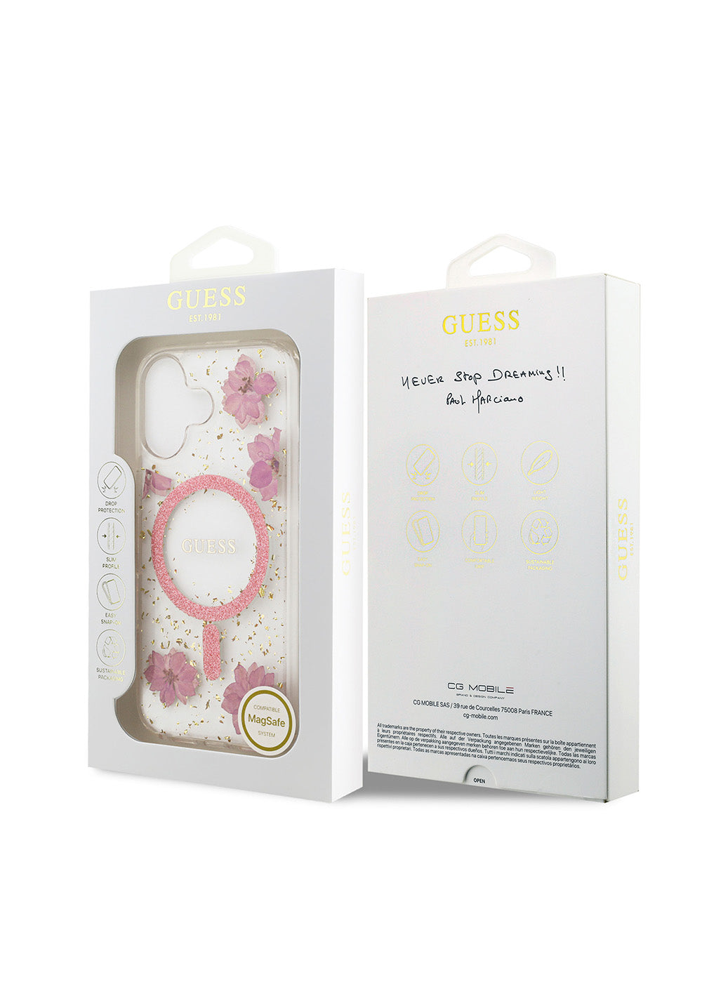 Apple iPhone 17 Kılıf Guess Orijinal Lisanslı Manyetik Şarj Uyumlu Transparan Resin Flowers Kapak