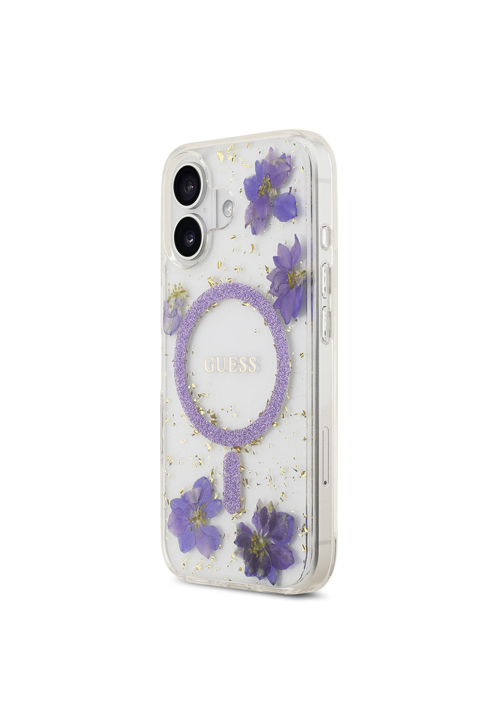 Apple iPhone 17 Kılıf Guess Orijinal Lisanslı Manyetik Şarj Uyumlu Transparan Resin Flowers Kapak