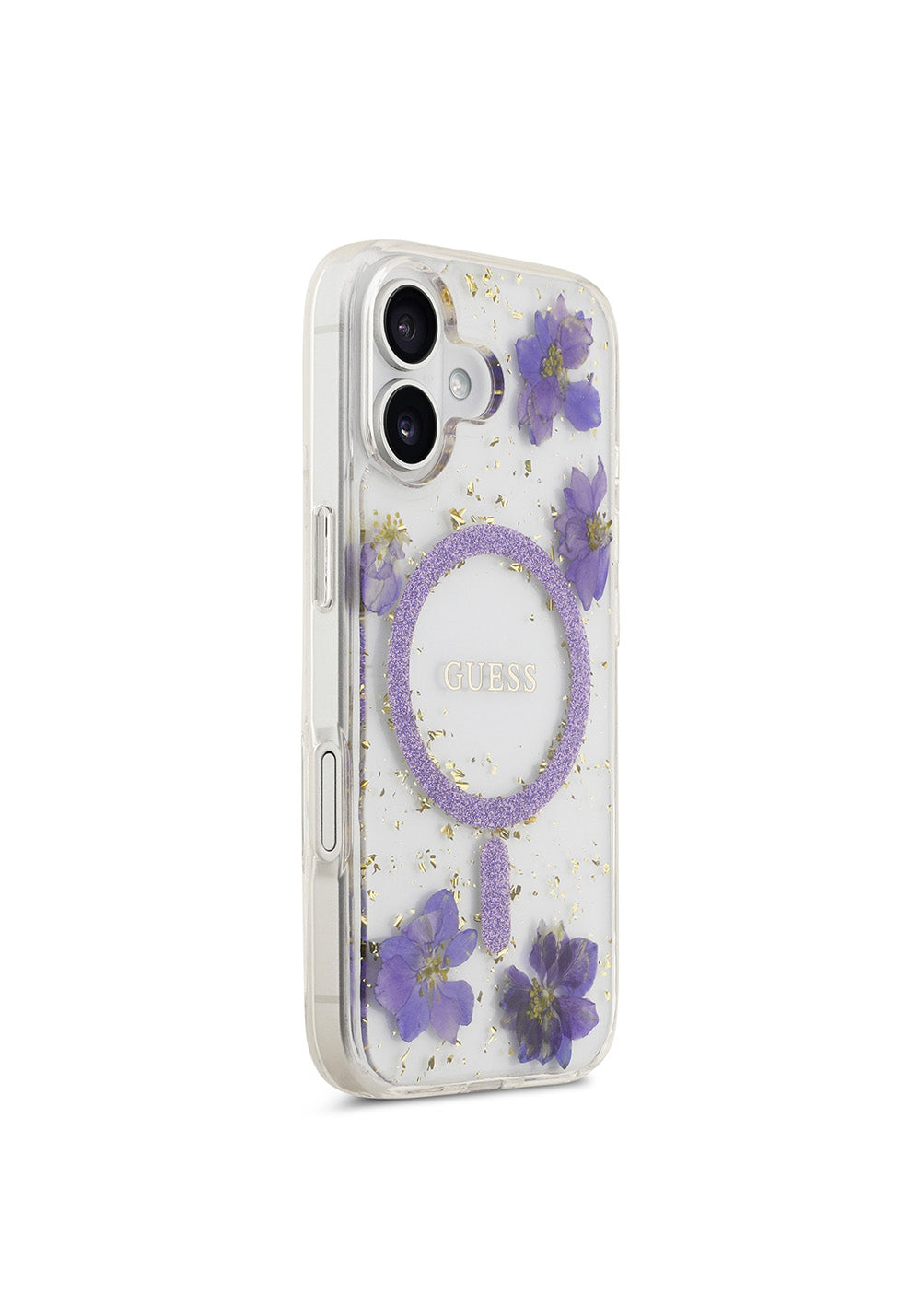 Apple iPhone 17 Kılıf Guess Orijinal Lisanslı Manyetik Şarj Uyumlu Transparan Resin Flowers Kapak