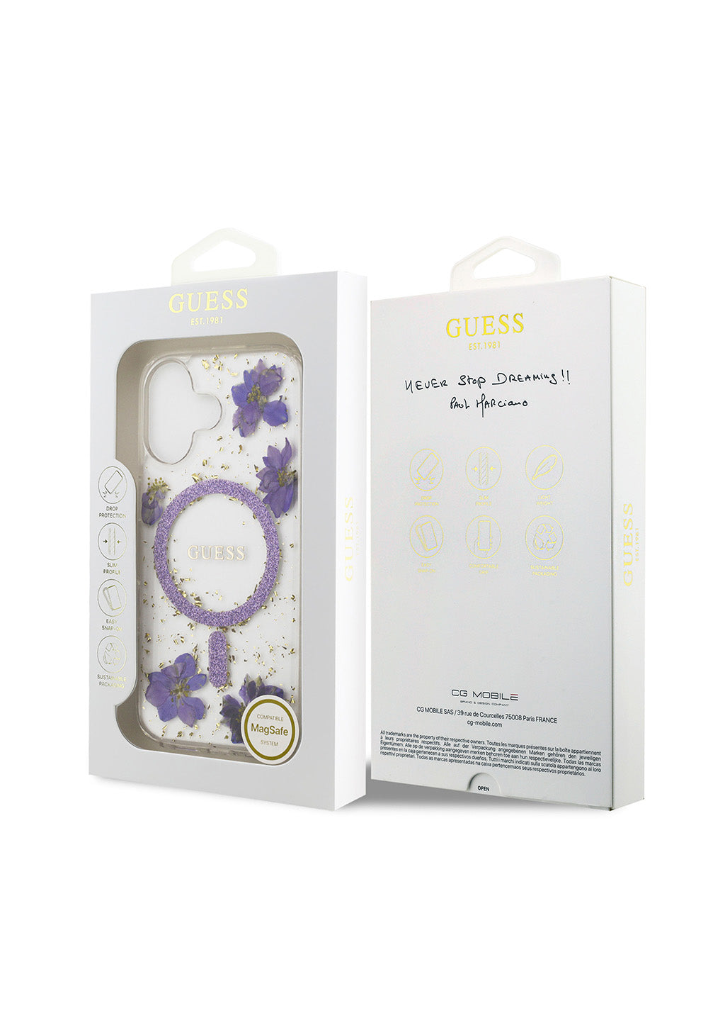 Apple iPhone 17 Kılıf Guess Orijinal Lisanslı Manyetik Şarj Uyumlu Transparan Resin Flowers Kapak