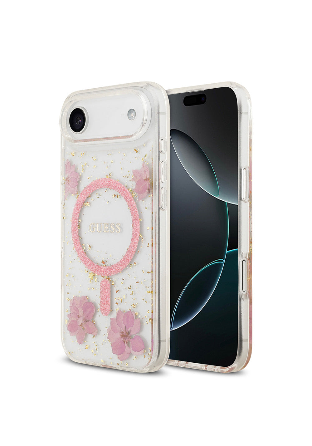 Apple iPhone 17 Air Kılıf Guess Orijinal Lisanslı Manyetik Şarj Uyumlu Transparan Resin Flowers Kapak