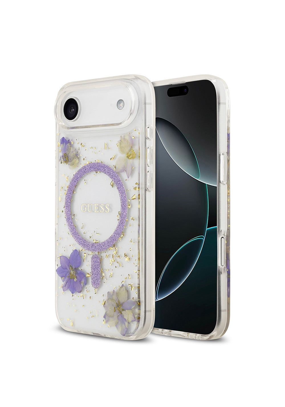 Apple iPhone 17 Air Kılıf Guess Orijinal Lisanslı Manyetik Şarj Uyumlu Transparan Resin Flowers Kapak