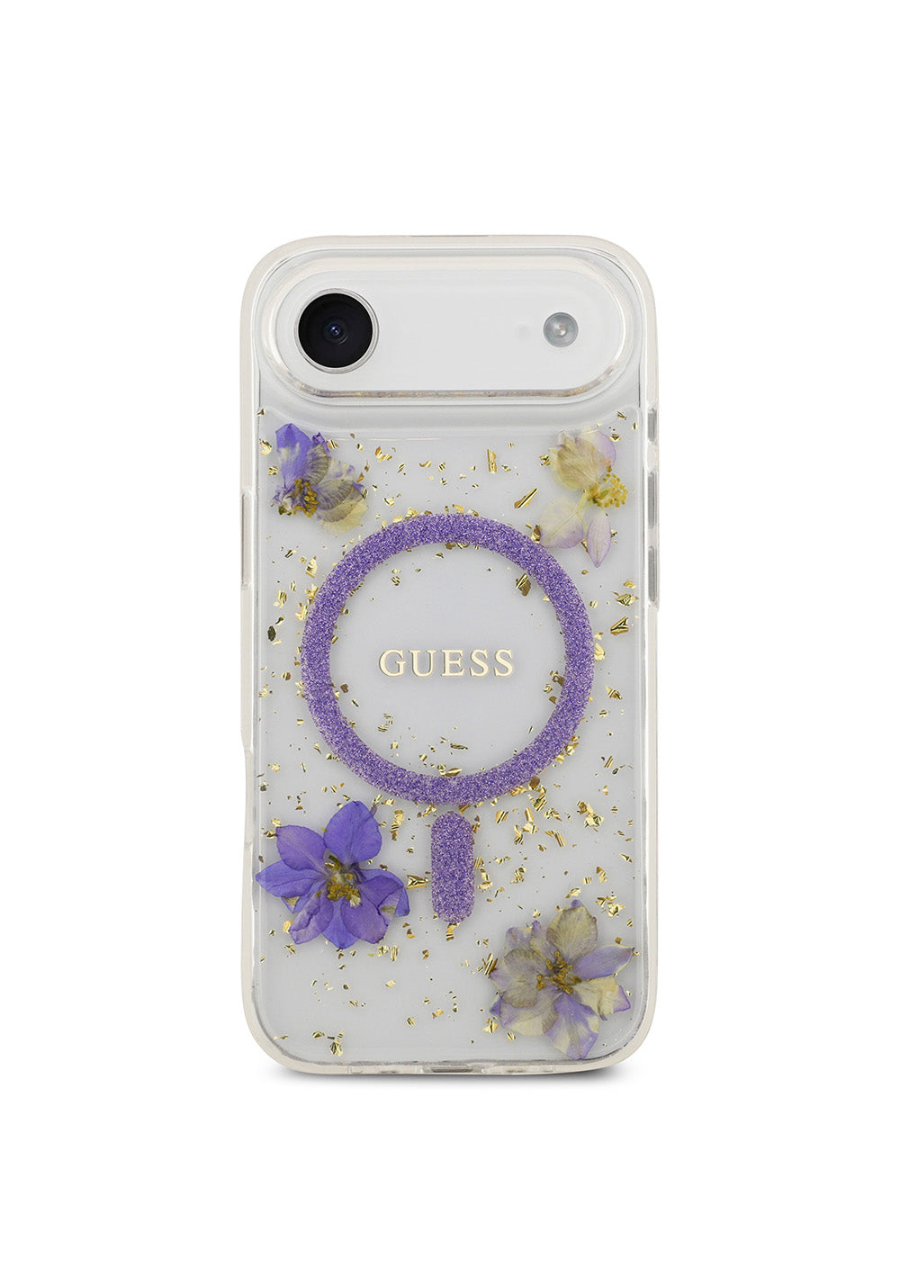 Apple iPhone 17 Air Kılıf Guess Orijinal Lisanslı Manyetik Şarj Uyumlu Transparan Resin Flowers Kapak