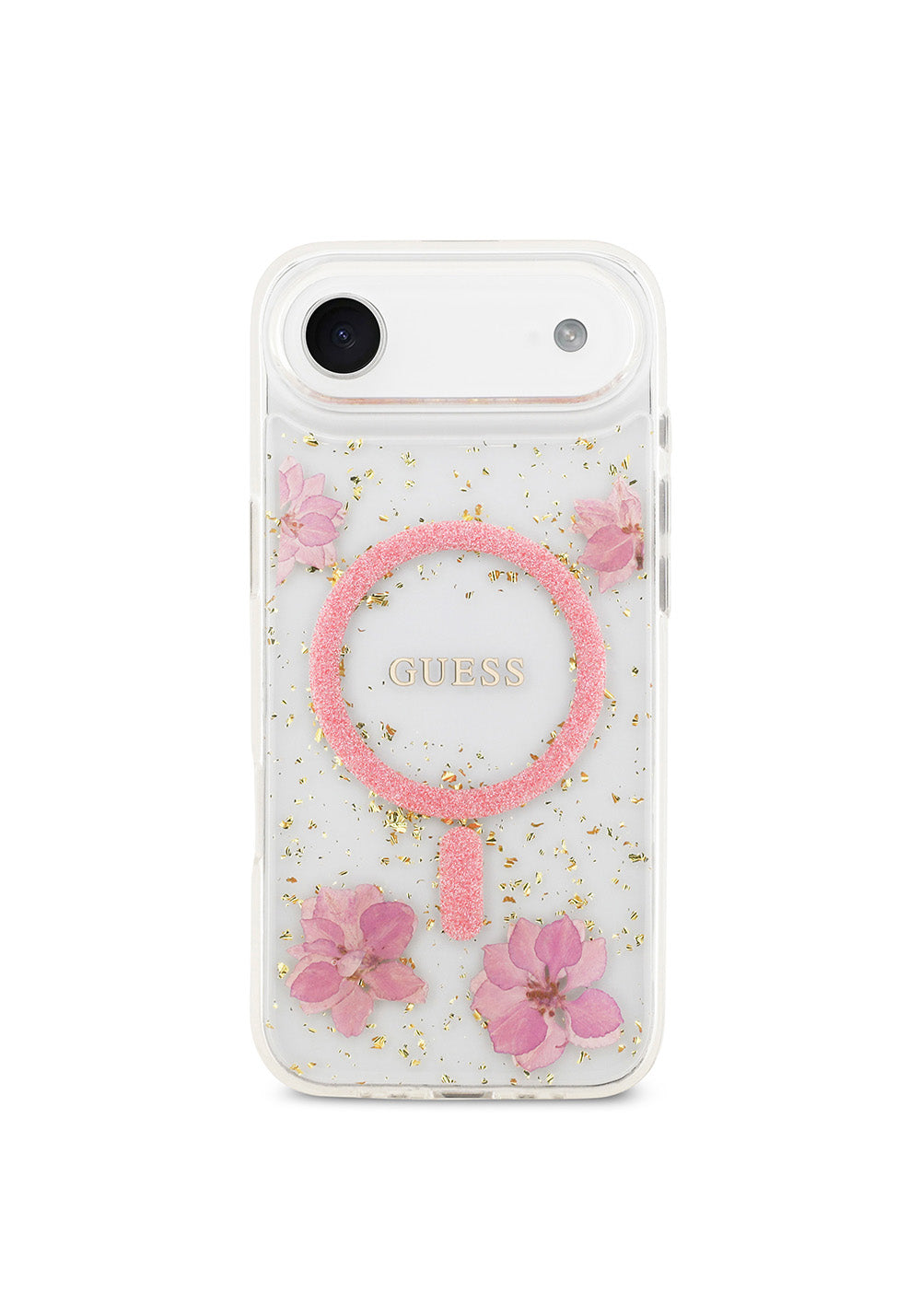 Apple iPhone 17 Air Kılıf Guess Orijinal Lisanslı Manyetik Şarj Uyumlu Transparan Resin Flowers Kapak