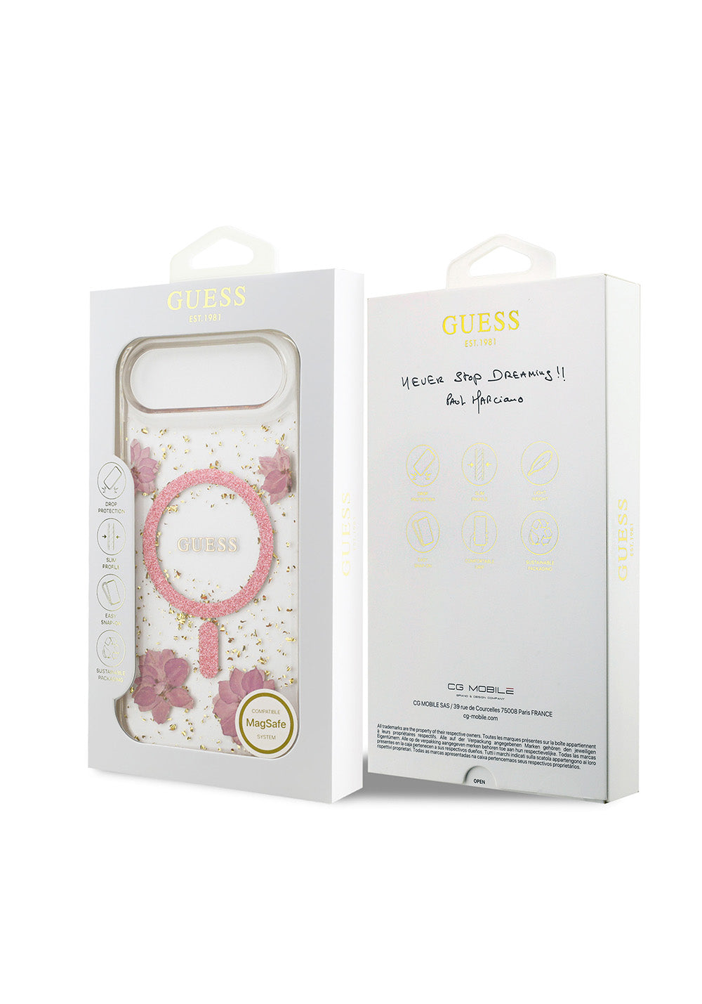 Apple iPhone 17 Air Kılıf Guess Orijinal Lisanslı Manyetik Şarj Uyumlu Transparan Resin Flowers Kapak