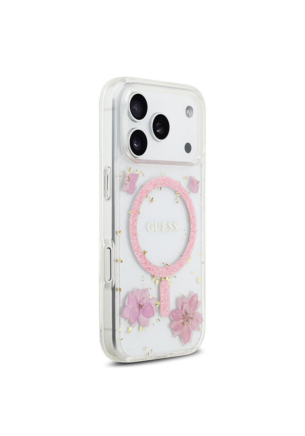 Apple iPhone 17 Pro Kılıf Guess Orijinal Lisanslı Manyetik Şarj Uyumlu Transparan Resin Flowers Kapak