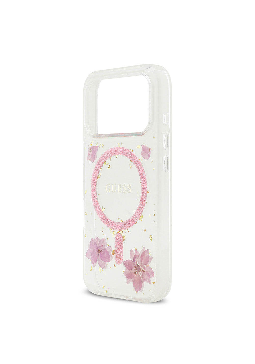 Apple iPhone 17 Pro Kılıf Guess Orijinal Lisanslı Manyetik Şarj Uyumlu Transparan Resin Flowers Kapak