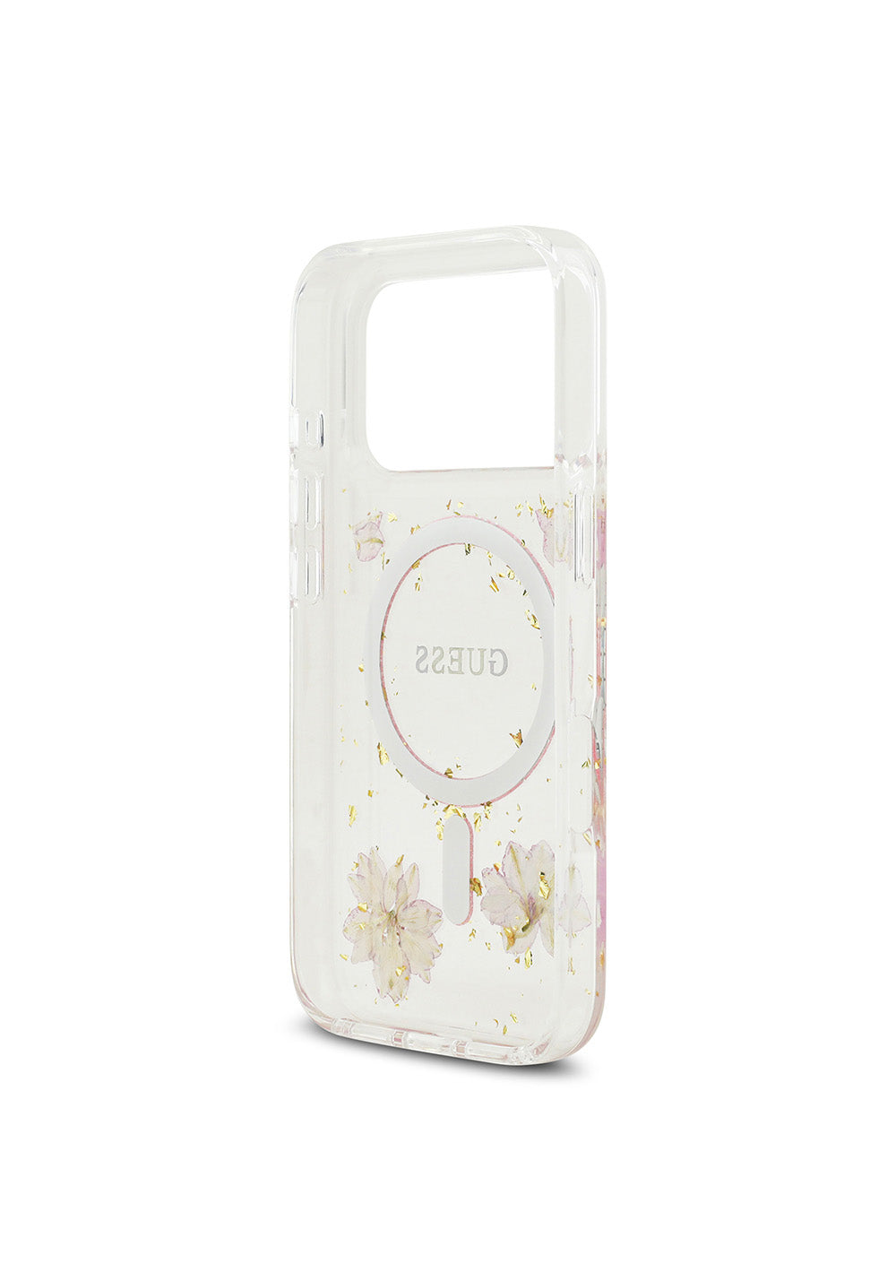 Apple iPhone 17 Pro Kılıf Guess Orijinal Lisanslı Manyetik Şarj Uyumlu Transparan Resin Flowers Kapak