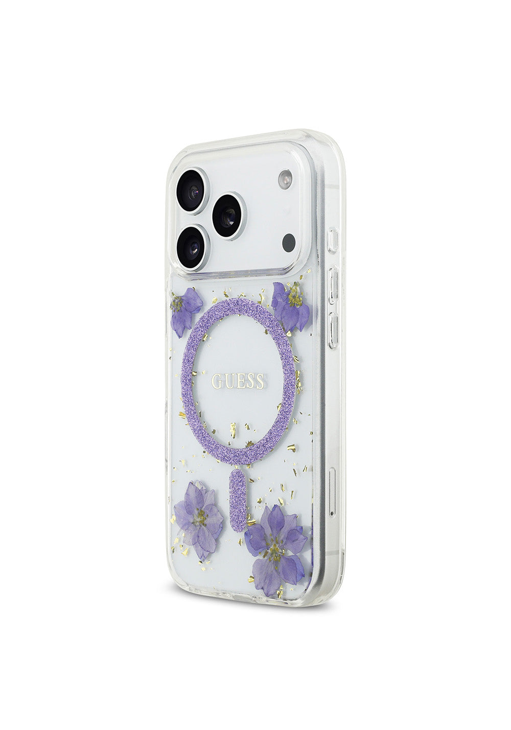 Apple iPhone 17 Pro Kılıf Guess Orijinal Lisanslı Manyetik Şarj Uyumlu Transparan Resin Flowers Kapak