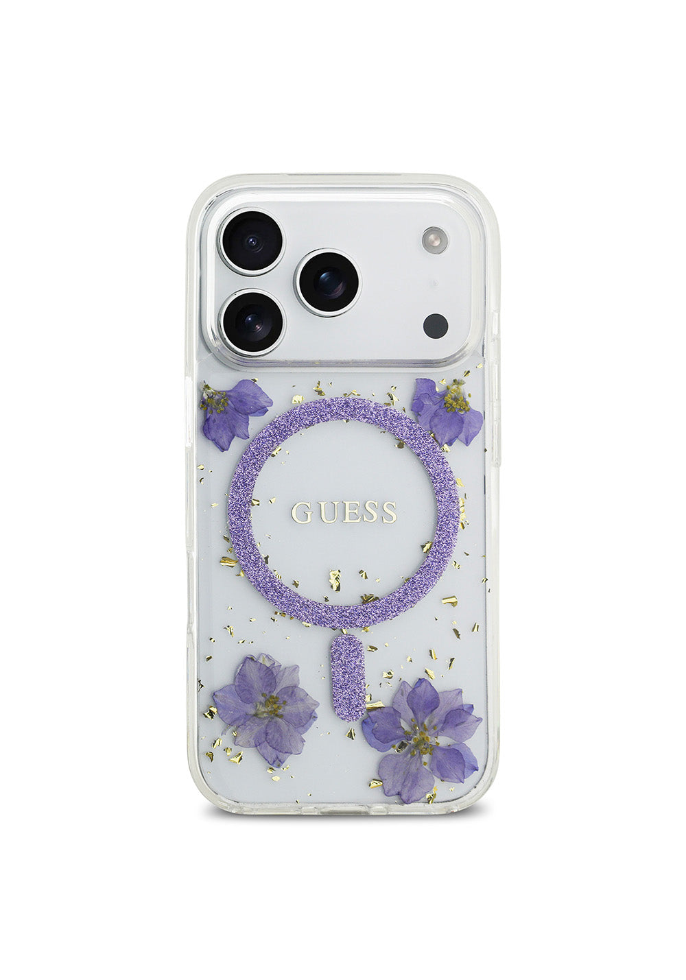 Apple iPhone 17 Pro Kılıf Guess Orijinal Lisanslı Manyetik Şarj Uyumlu Transparan Resin Flowers Kapak