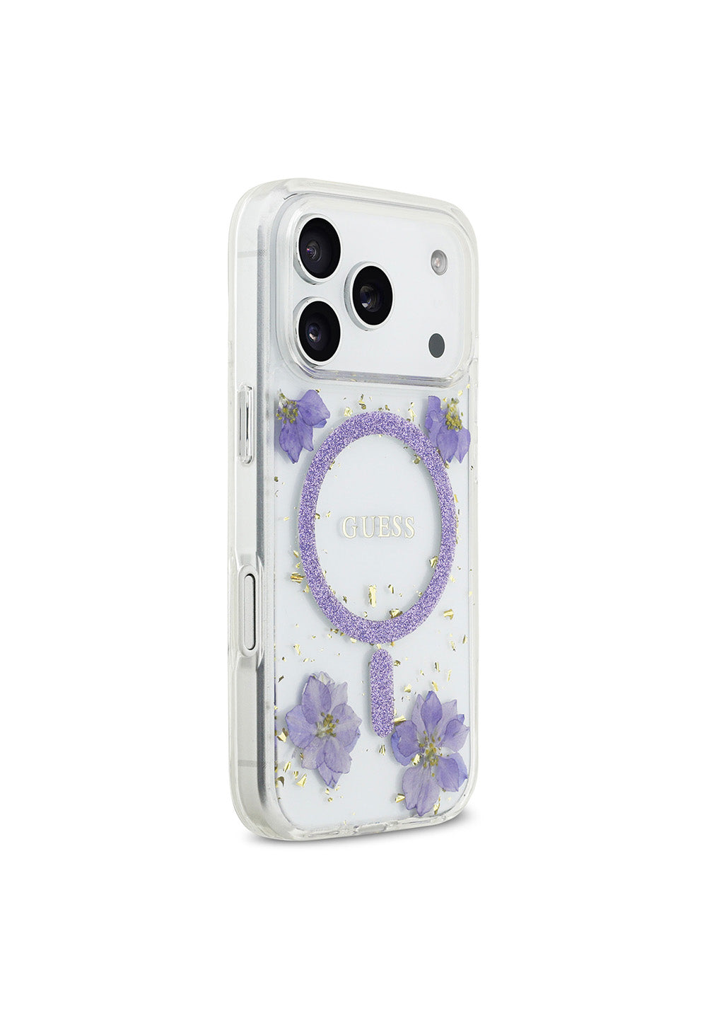 Apple iPhone 17 Pro Kılıf Guess Orijinal Lisanslı Manyetik Şarj Uyumlu Transparan Resin Flowers Kapak