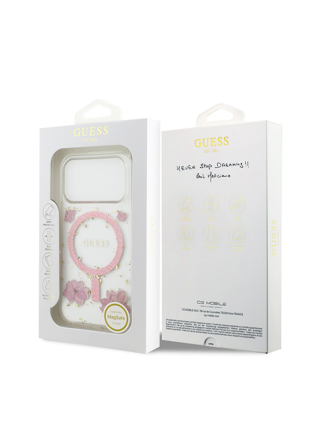 Apple iPhone 17 Pro Kılıf Guess Orijinal Lisanslı Manyetik Şarj Uyumlu Transparan Resin Flowers Kapak