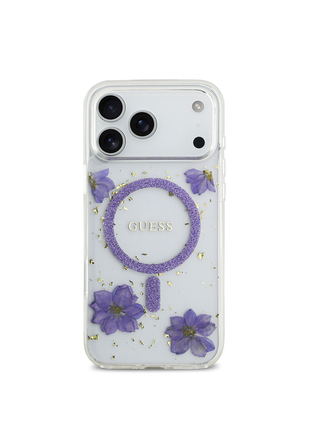 Apple iPhone 17 Pro Max Kılıf Guess Orijinal Lisanslı Manyetik Şarj Uyumlu Transparan Resin Flowers Kapak