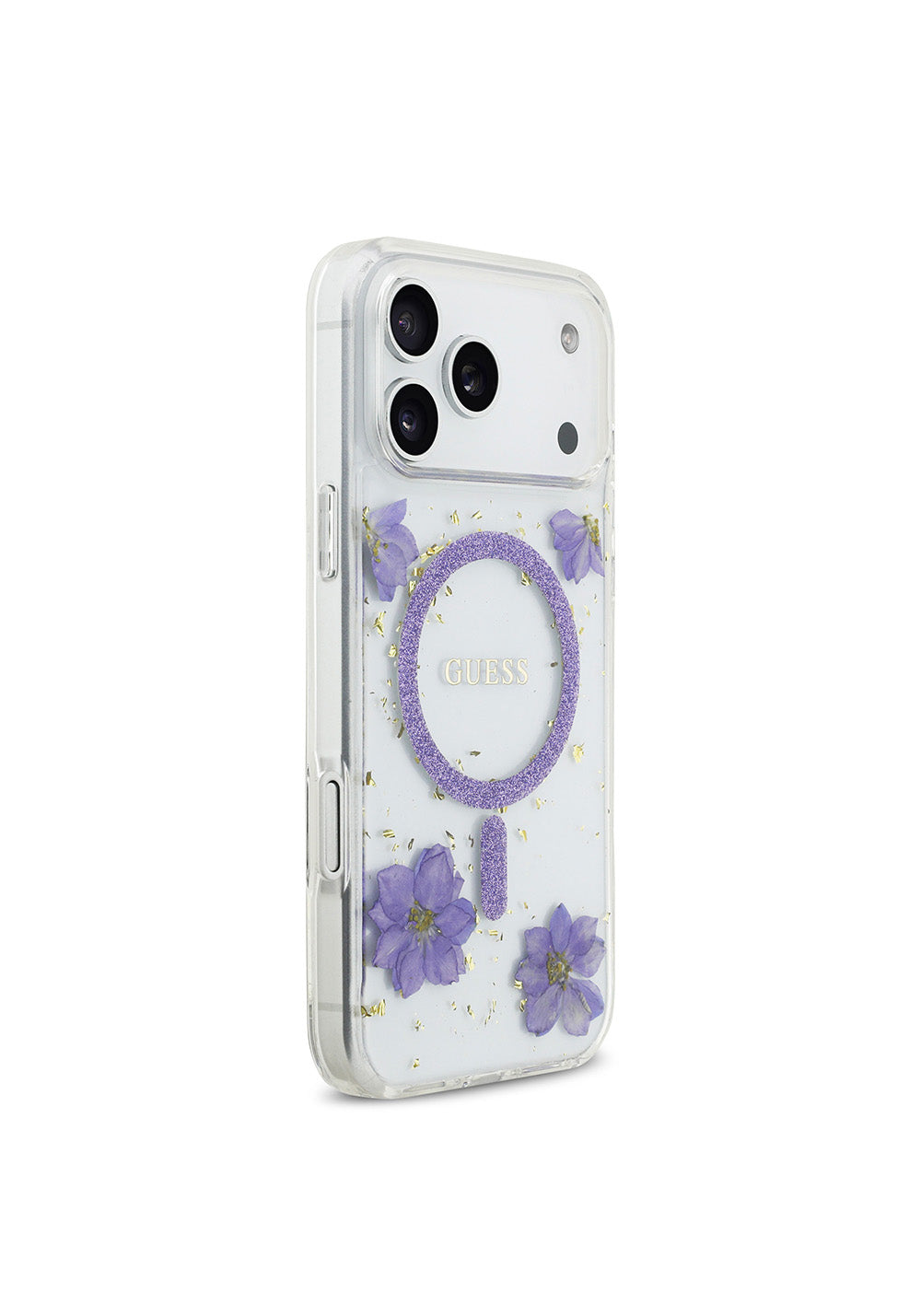 Apple iPhone 17 Pro Max Kılıf Guess Orijinal Lisanslı Manyetik Şarj Uyumlu Transparan Resin Flowers Kapak