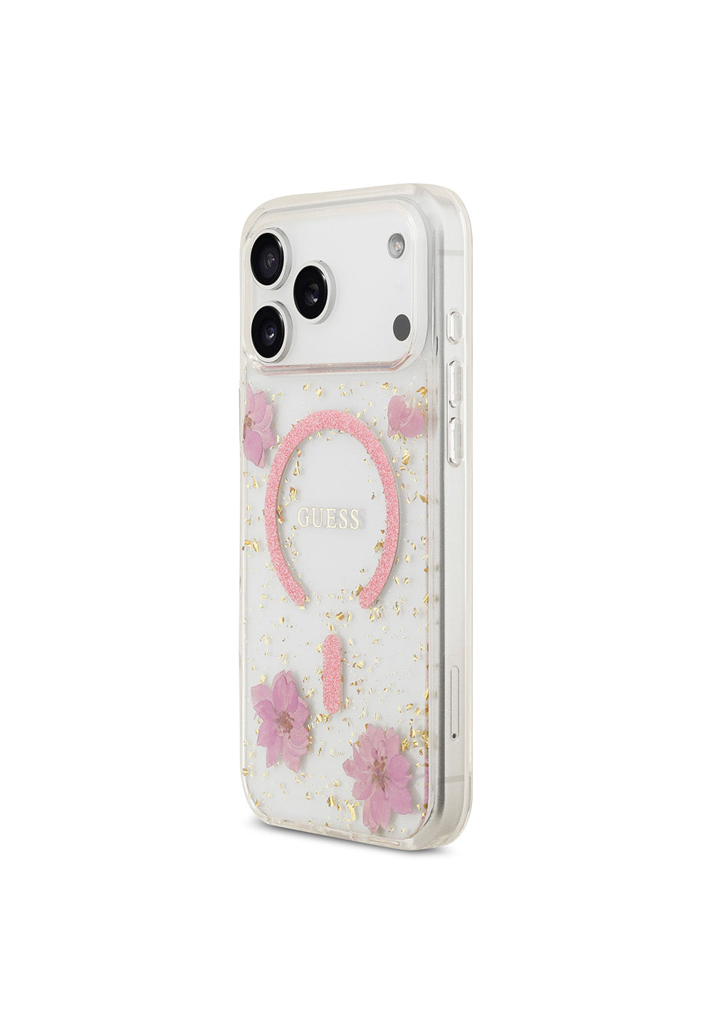 Apple iPhone 17 Pro Max Kılıf Guess Orijinal Lisanslı Manyetik Şarj Uyumlu Transparan Resin Flowers Kapak