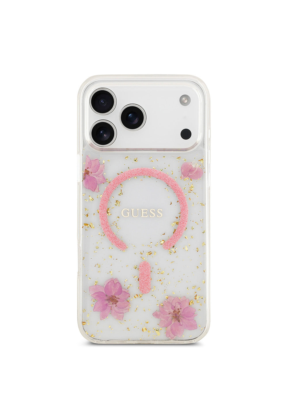 Apple iPhone 17 Pro Max Kılıf Guess Orijinal Lisanslı Manyetik Şarj Uyumlu Transparan Resin Flowers Kapak