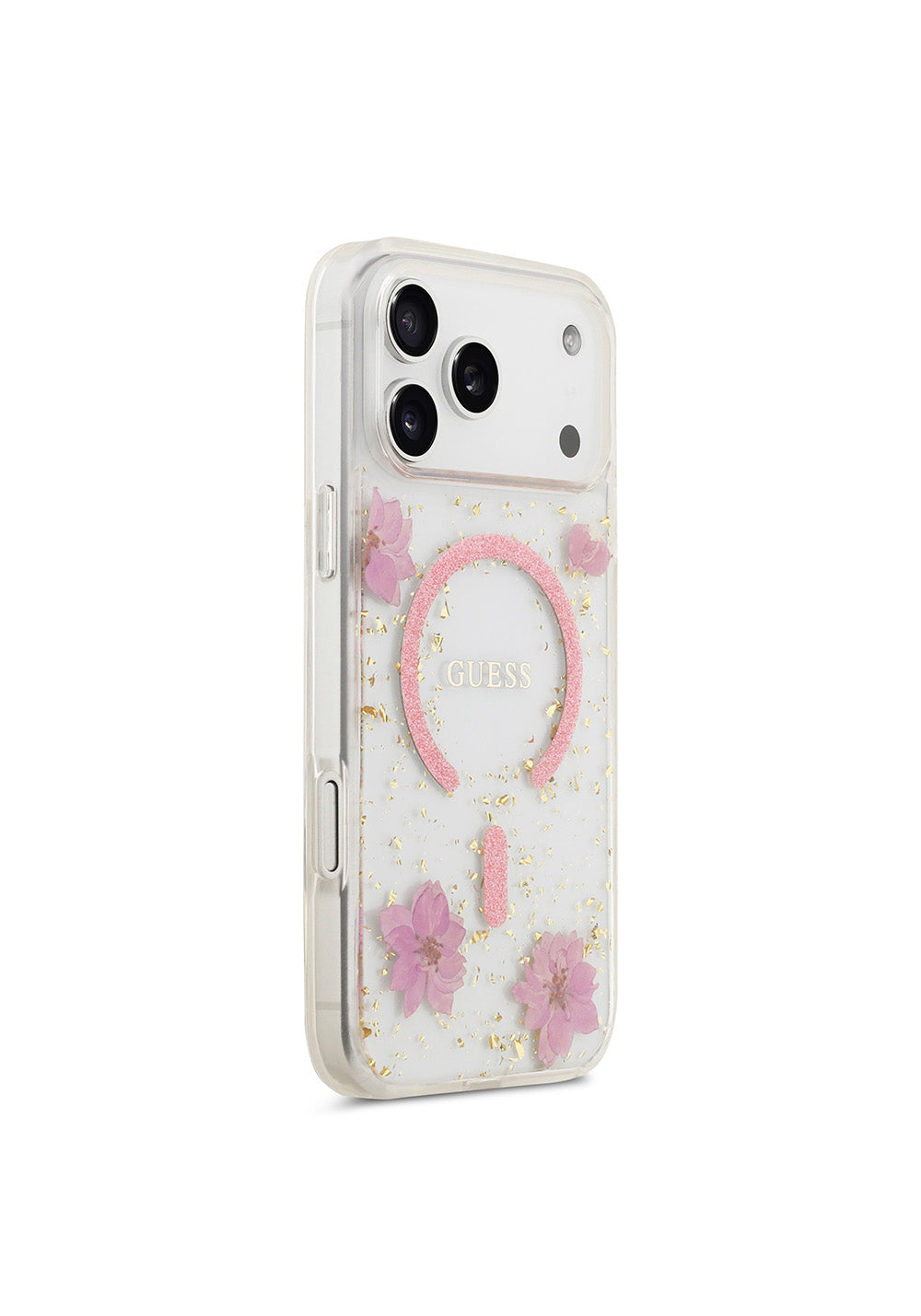 Apple iPhone 17 Pro Max Kılıf Guess Orijinal Lisanslı Manyetik Şarj Uyumlu Transparan Resin Flowers Kapak