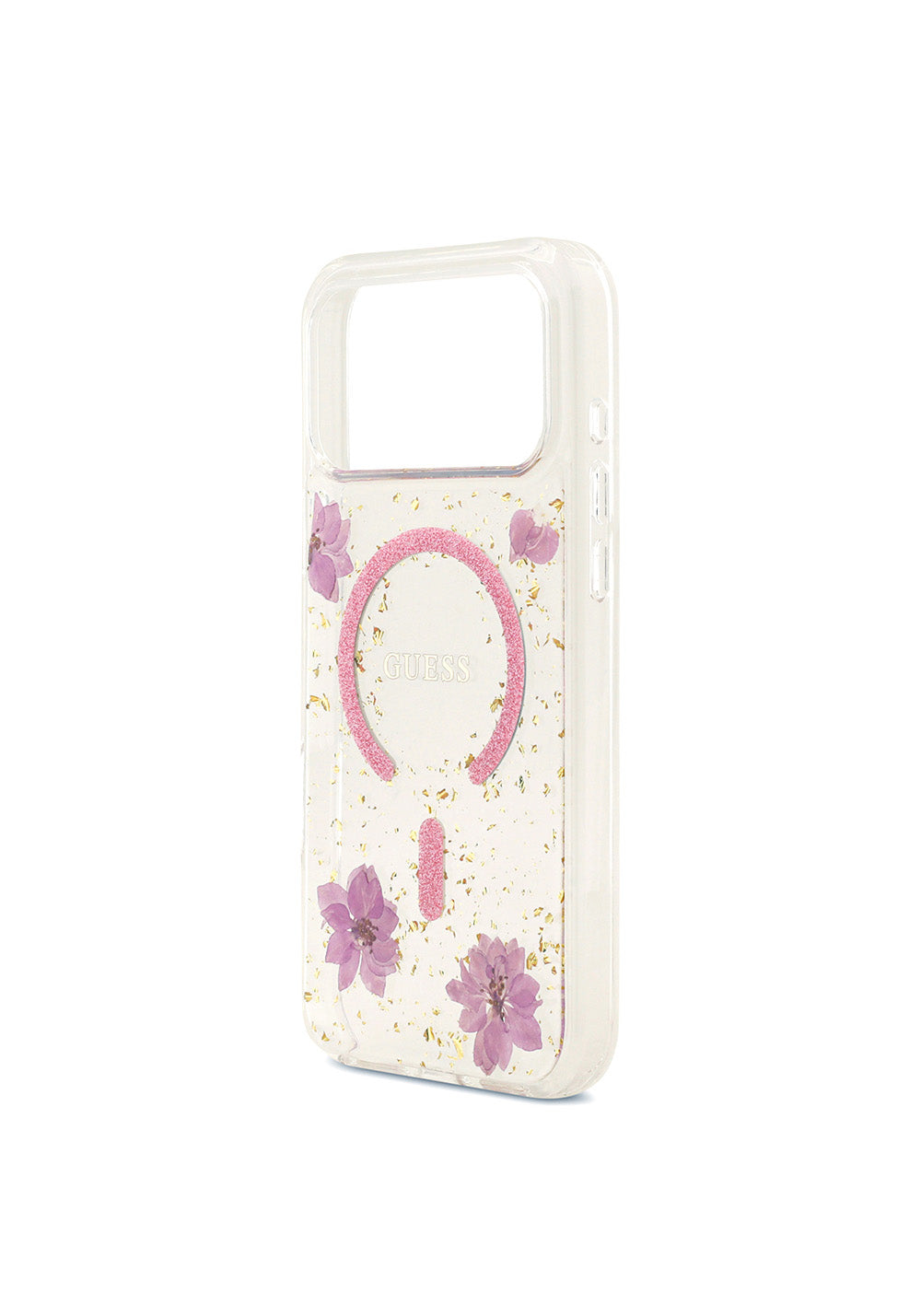 Apple iPhone 17 Pro Max Kılıf Guess Orijinal Lisanslı Manyetik Şarj Uyumlu Transparan Resin Flowers Kapak
