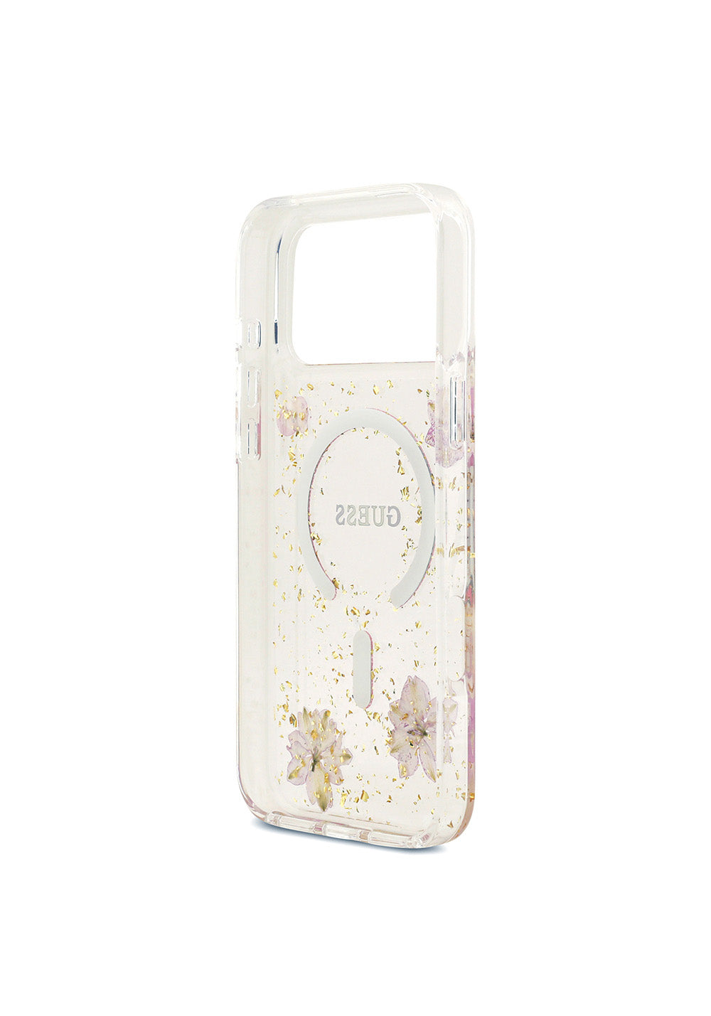 Apple iPhone 17 Pro Max Kılıf Guess Orijinal Lisanslı Manyetik Şarj Uyumlu Transparan Resin Flowers Kapak