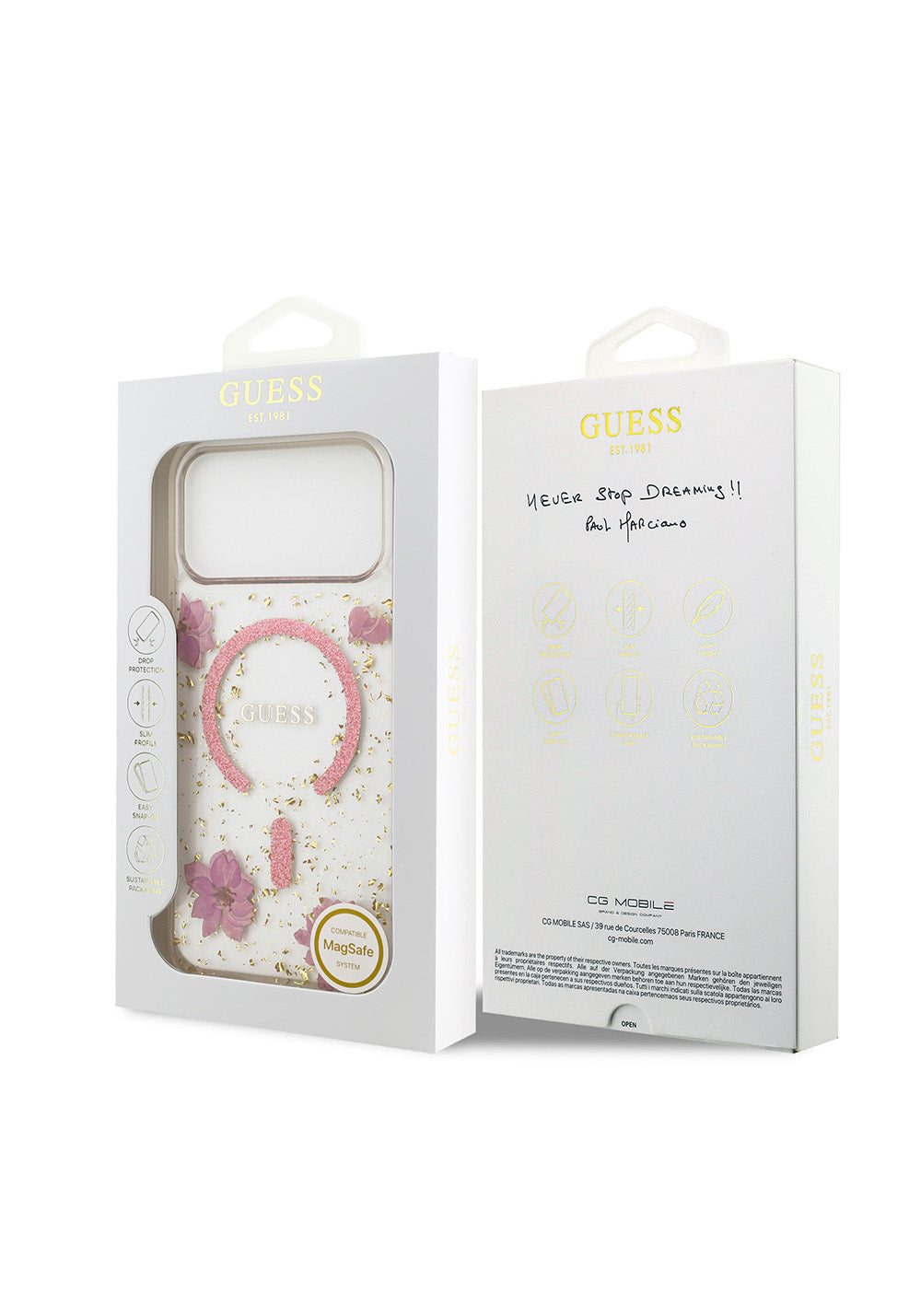 Apple iPhone 17 Pro Max Kılıf Guess Orijinal Lisanslı Manyetik Şarj Uyumlu Transparan Resin Flowers Kapak