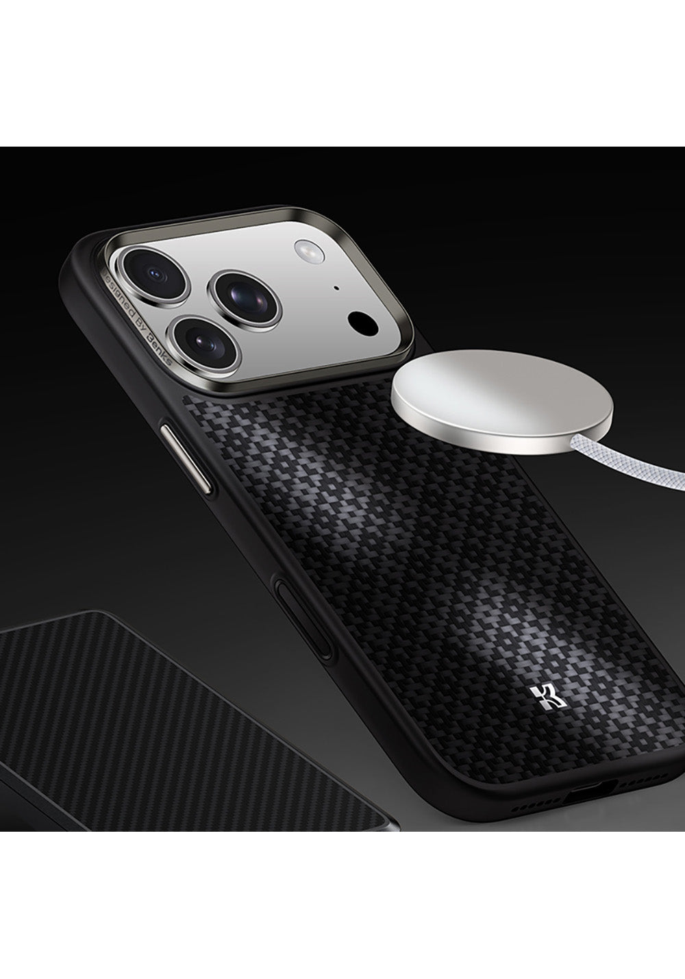 Apple iPhone 17 Pro Kılıf M-Safe Şarj Özellikli Benks ArmorPro ArmorGrid Serisi Kevlar Karbon Kapak