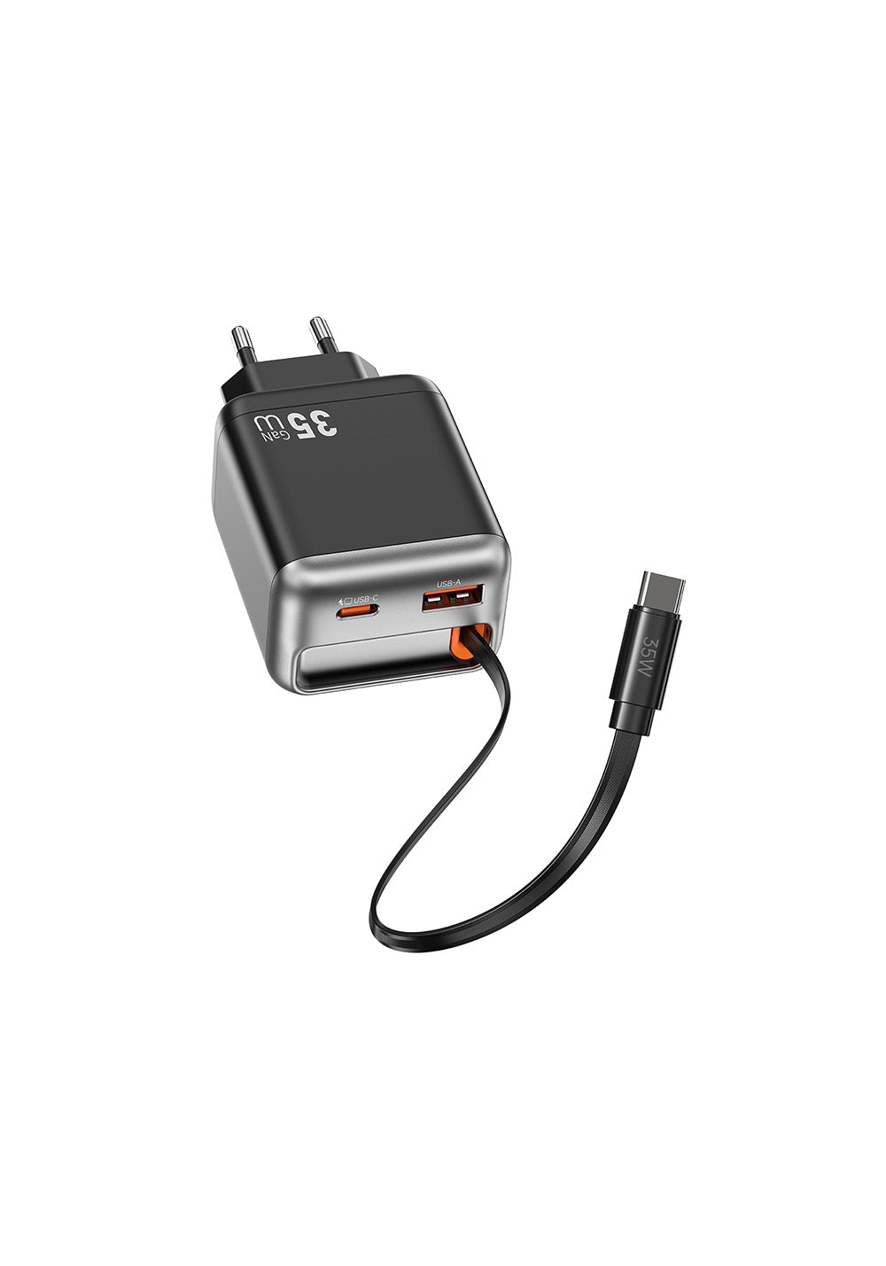 Wiwu Wi-G029 Helix Serisi GaN Teknolojili Hızlı Şarj Başlığı USB-A to Type-C PD 35W Type-C Kablolu Şarj Seti