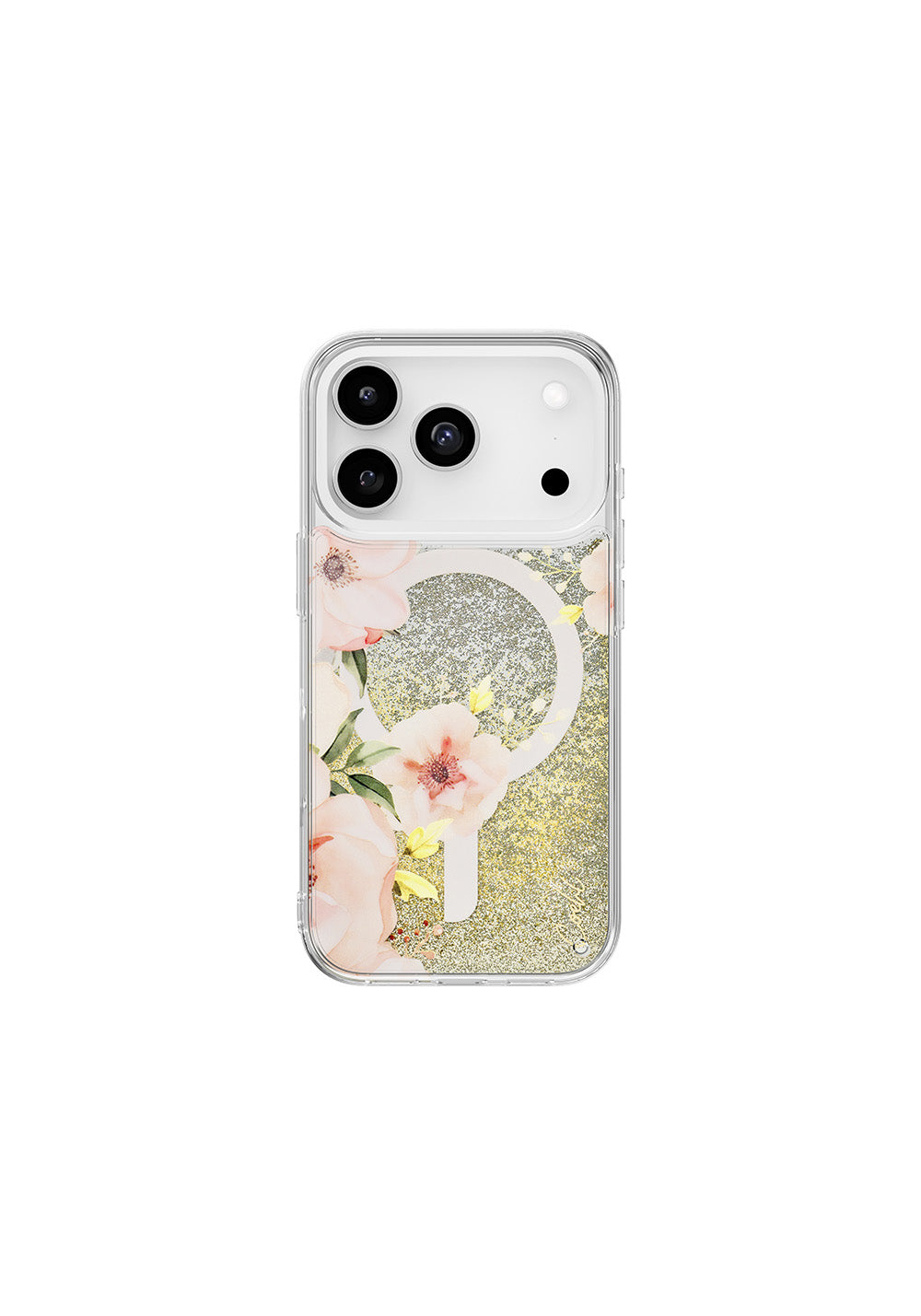Apple iPhone 17 Pro Kılıf Manyetik Şarj Uyumlu Çiçek Desenli Simli Arka Yüzey Coehl Fleurette Kapak